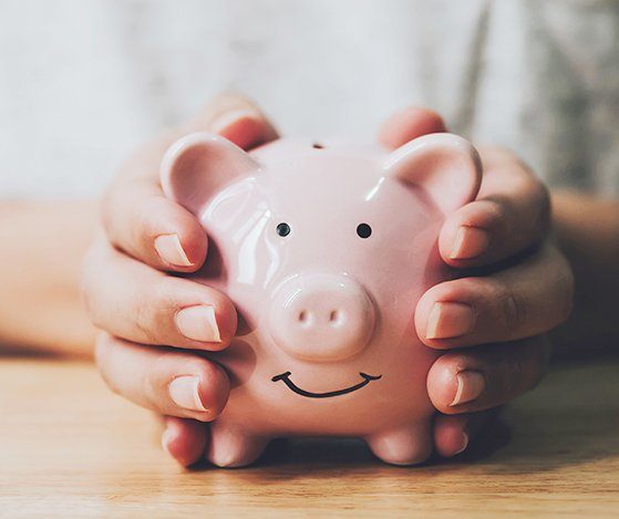 Person holding a piggy bank